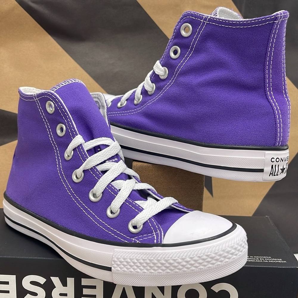 Converse WMNS All Star Purple Canvas Sneakers Hi Top Sneakers 137833F - Picture 11 of 16